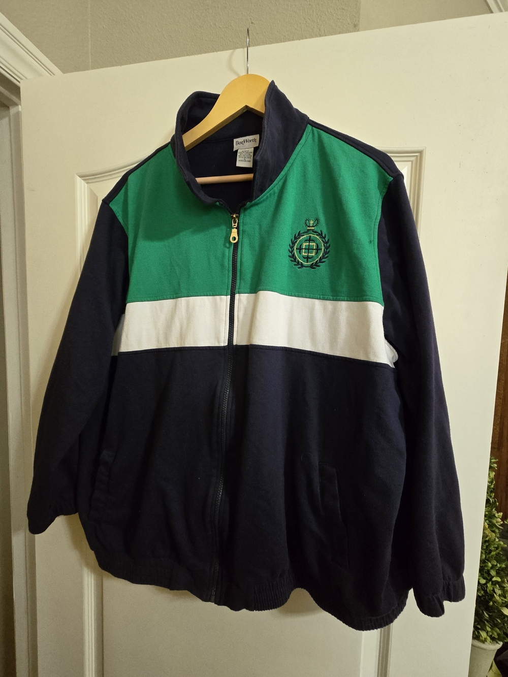 BonWorth Green, White & Navy Colorblock Zip-Up Windbreaker